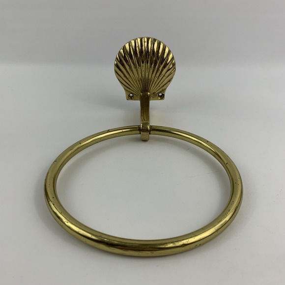 Brass Shell Clam Towel Ring Holder Wall Mount Bathroom Hanger Mod - Picture 2 of 16